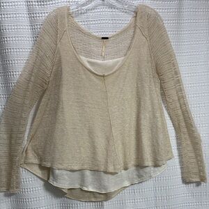 Free People Linen Layered Swing top Women's cream crochet boho festival boxy XS